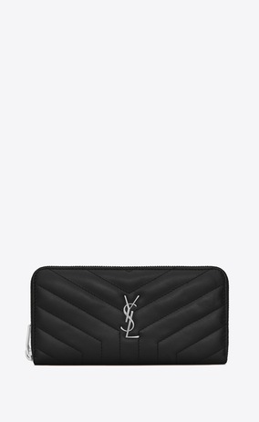SAINT LAURENT Loulou SLG Woman LOULOU zip around wallet in shiny black leather with "Y" quilting a_V4